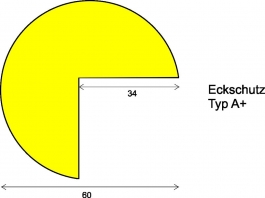 Eckschutz -KNUFFI®- aus PU, kreisförmig 60x35 mm, mit Edelstahlrücken